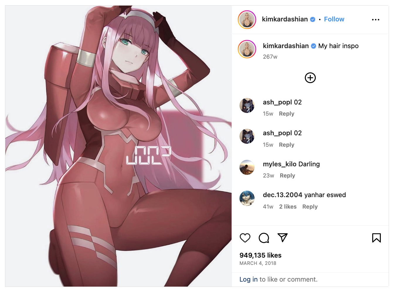 Kim Kardashian Instagram Darling in the Franxx