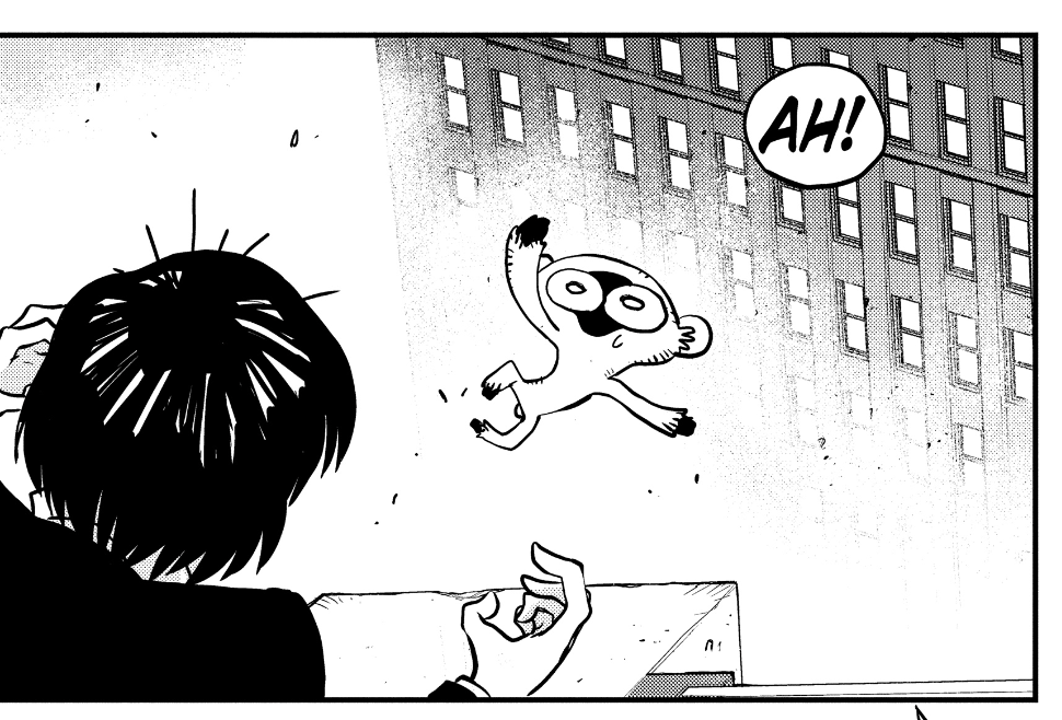 The monkey falls off a building from Blood Blockade Battlefront vol. 1